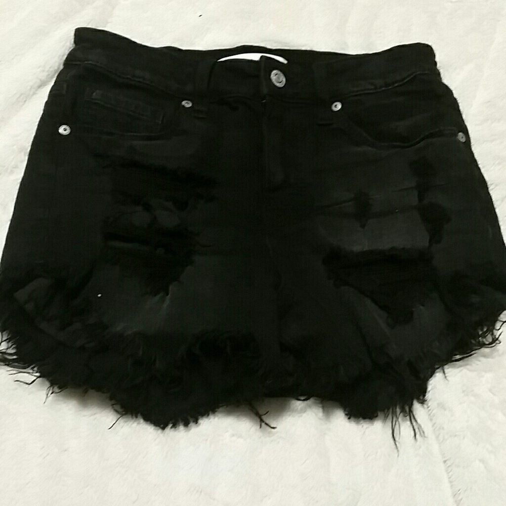 Black frayed high rise shorts